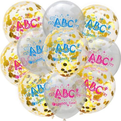 10pcs Back To School Time Transparent ABC Latex Foil Confetti Balloon Set Student Kids Party Term Begins Ceremony School Decor