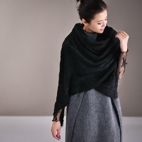 MICOCO J8853 Literary and artistic simple and elegant knit together lace long style scarf warm shawl women autumn and winter