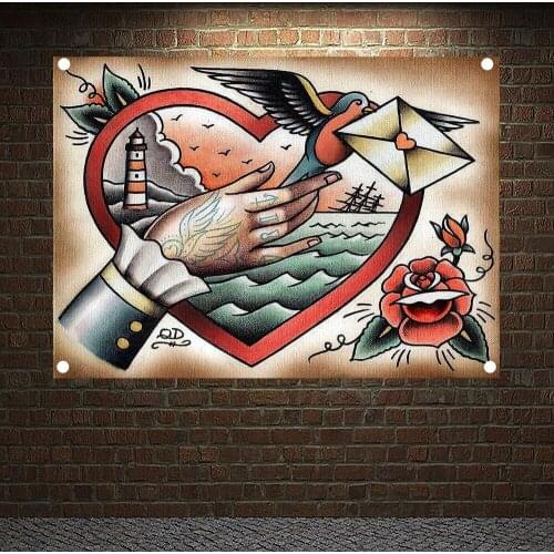 Peace Dove Tattoo Art Print Posters Banners Wall Hanging Flip Chart Senior Art Waterproof Cloth Tapestry Home Decor Upholstery