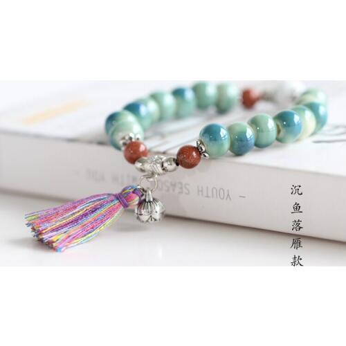 Fashion Bohemia Style Original Handmade Ceramic Bracelets Elegant Beaded and Colorful Fringe Pendants Bangles Jewelry for Women