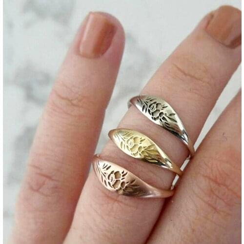 Ysdljg Fashion Gold Silver Rose Gold Color Engraved Flower and Bird Pattern Women Rings for Party Wedding Rings Jewelry Gift