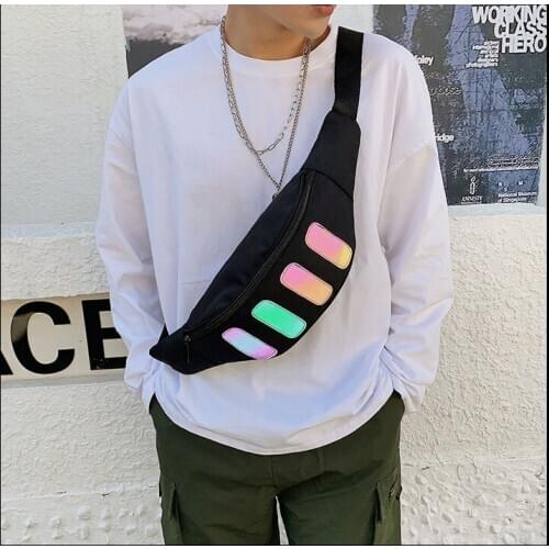 2020 Men Fanny Pack, Large Capacity Adjustable Waist Crossbody Bag with Big Reflective Stripes for Daily Use