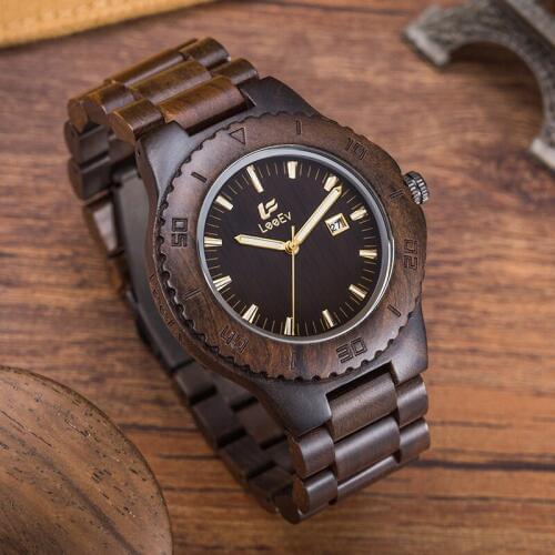LeeEv Natural Wooden Men‘s Watches Casual Quartz Watch Handmade Wristwatches Gifts for Men