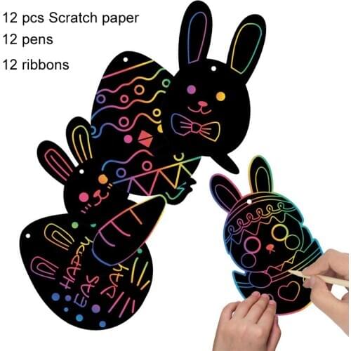 Easte Scratch Painting Set toys for kids DIY Arts And Crafts Tool Funnuy Scratch Card Eggs Ornaments Painting Toy Children