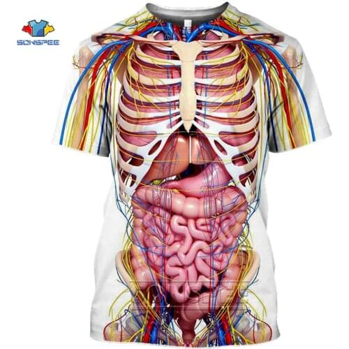 SONSPEE 2020 New Arrival Male Skeleton Internal Organs T-shirts 3D Print Round Neck Short Sleev T-Shirt Anime Funny Men T Shirt