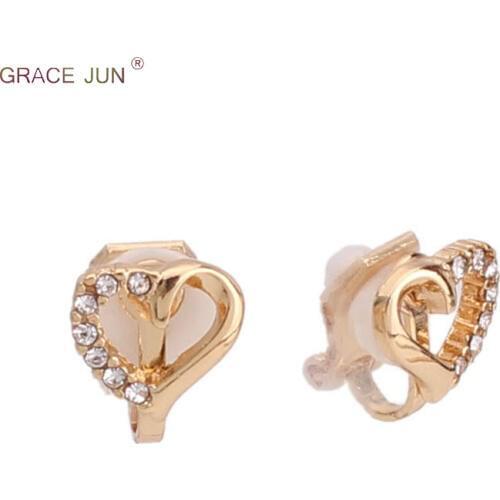 New Korea Style Rhinestone Small Hollow-out Heart Clip on Earrings Non Piercing for Kids Cute Fashion Small Ear Clip Wholesale