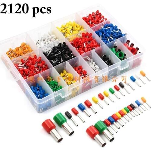 2120Pcs 6 types of copper wire crimp connectors, tubular needle pin type VE tubular insulated terminal