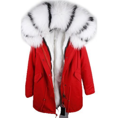 Rabbit fur Lined parka Natural Fur coat Silver pu coat real fur coat winter jacket women natural raccoon fur collar warm parkas