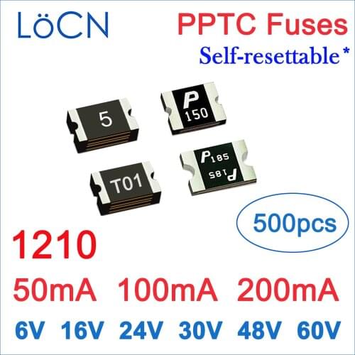 Fuses PPTC 1210 50mA 100mA 200mA 0.05A 0.1A 0.2A 6V 16V 24V 30V 48V 60V SMD self Resettable Made in china high quality 500pcs