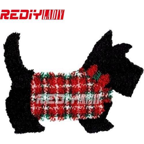 REDIY LADIY Latch Hook Rug Kits Puppy in Red Wall Tapestry Floor Mat Pre-Printed Canvas Cushion DIY Yarn Crocheting Carpet Rug