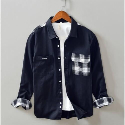 European Street Style Fashion Men Shirts Long Sleeve Vintage Casual Cotton Shirts Men Patches Designer Youth Hip Hop Shirt Homme