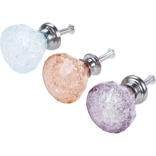 34mm Crack Ball Knob Acrylic Ice Crackle Crystal Handle Round Diamond Gem Pull Single Hole screw Purple/Blue/Red Drawer Cabinet