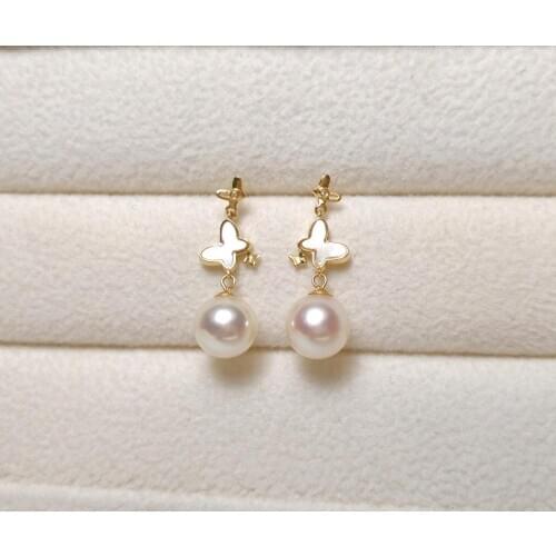 MADALENA SARARA Saltwater Pearl Akoya 18K Gold Earrings Korean Butterfly Pendant Style Simple AU750 Fine Women Earring