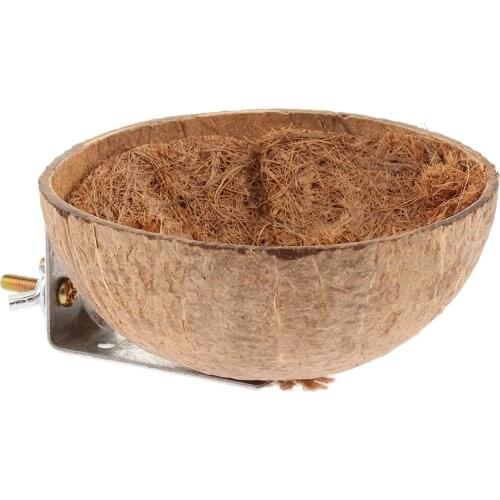 Coconut Shell Bird Nest House Hut for Pet Parrot Canary Finch Pigeon Cage Hamster Rat Gerbil Mice Cage Seed Toy