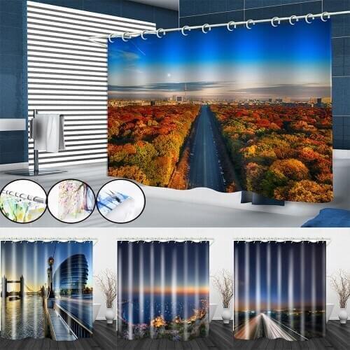 3D Modern City Natural Scenery Shower Curtain Forest Bathroom Curtain Thicken Polyester Fabric With Hooks Landscape Bath Curtain