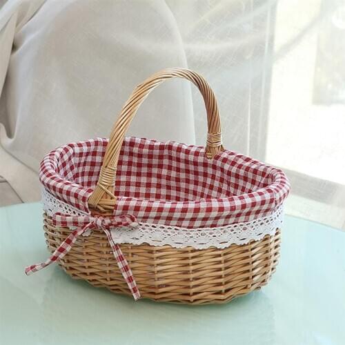 Hand Woven Picnic Bag Gift Basket Wicker Storage Basket Linen Inner Basket for Camping Picnic Storage Use