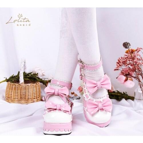 Japanese Round Toe Lolita Sweet Lace Bow Heart shape Princess Cosplay Shoes Kid Girl Women Gift International Childrens Day