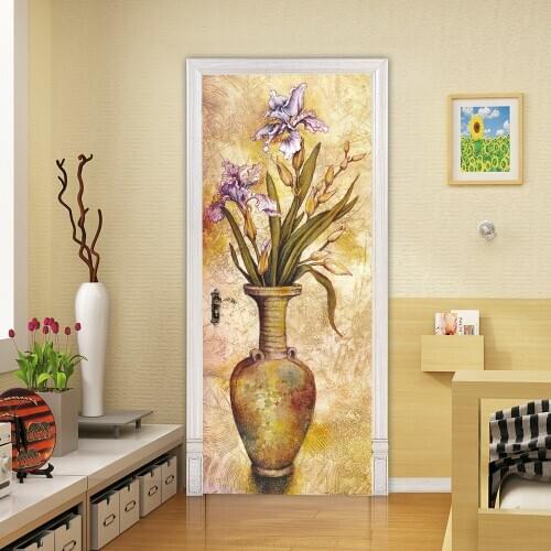 Creative environmental protection 3D oil painting vase door stickers refurbished self-adhesive bedroom wall stickers