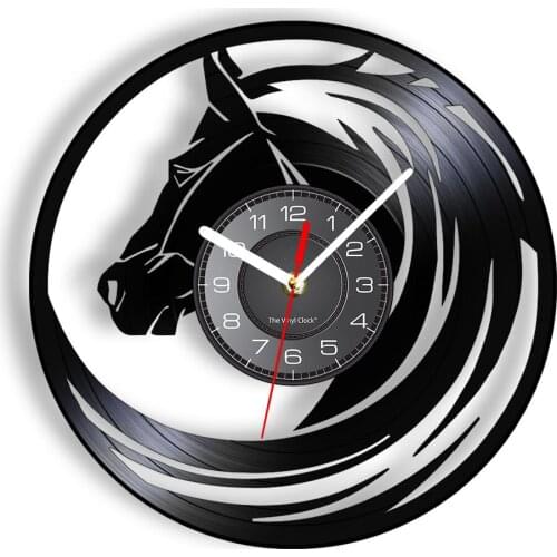 Horse Vintage Vinyl LP Decorative Wall Clcok Pony Steed Wild Animal Wall Watch Laser Cut Disk Crafts Silent Living Room Decor