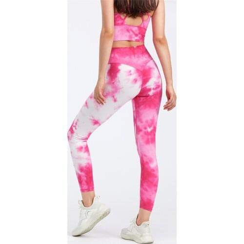 High Quality 75% Nylon 25% Spandex Tie Dye Fintess Sports Pants Tights High Waist Yoga Leggings V-shaped Peach Hip Gym Trousers