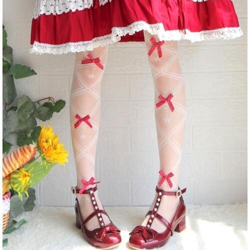 Japanese Interlaced dream Series Glass Silk Pantyhose Young Girl Student Bowknot Over knee Socks Lolita Bandage Socks Cosplay