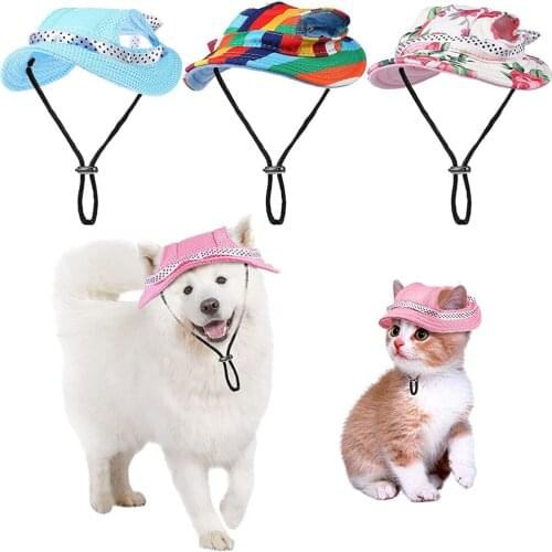 Dog Hats with Ear Holes Pet Dog Baseball Cap Puppy Outdoor Beach Breathable Visor Hat Small Dogs Cat Cap Headdress Accessories