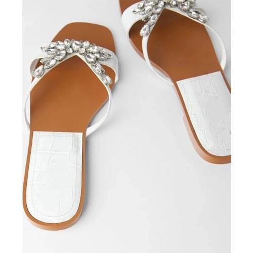 Zar a Woman 2021 Summer New Womens Flat-Bottomed Womens Acrylic Diamond Flat-Heeled Beach Shoes With Sandals For Women Luxury