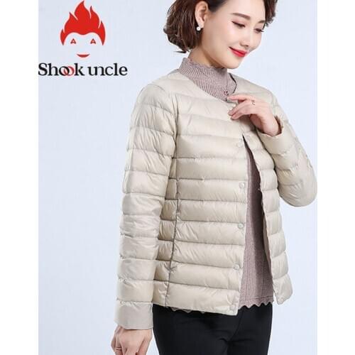 Solid color long sleeve round neck Lightweight down jacket women 90% Duck down Button placket Winter tank Warm Coat For woman