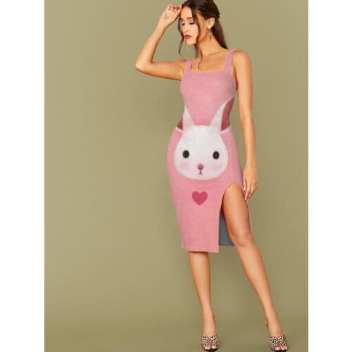 3D Dress Rabbit Dress Women Animal Halter Sleeveless Love Sundress Lovely Side Slit Dresses Women Mini Evening Short Beach Femme