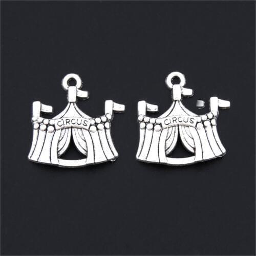 10Pcs Silver Color Lovely Circus Tent Charms Message Carved Pendant Making Diy Necklaces Bracelet Jewelry 21X22mm A3228