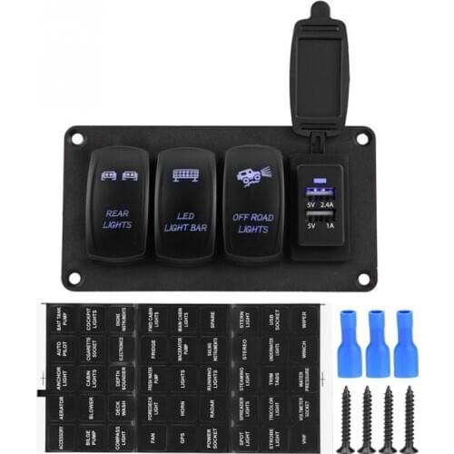 12/24V Dual Light Switch 3 Switch + REAR LIGHTS /LED LIGHT BAR/OFF-ROAD LIGHTS 3.4A Car Charger Switch Panel