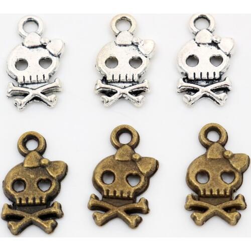 16x9mm 40pcs Antique Silver Plated Bronze Plated Cute Skull Head Handmade Charms Pendant:DIY for bracelet necklace