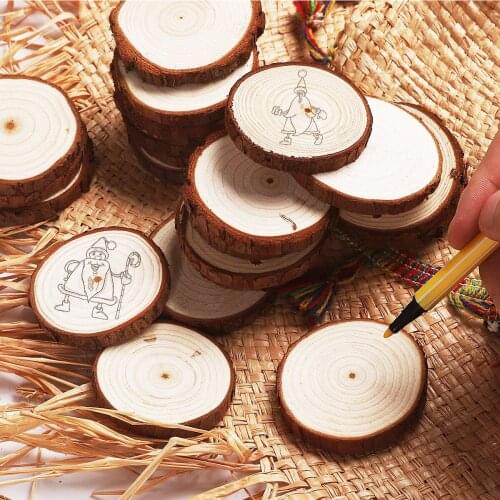20pcs Round Shape Natural Wooden Ornament for Scrapbooking DIY Wood Carfts One Hole Handmade Accessory Home Decoration