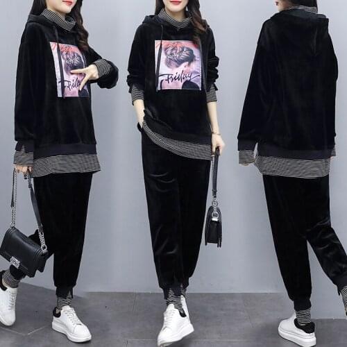 2020 autumn winter new plus size womens two-piece suit casual ensemble femme survetement year-old female costume