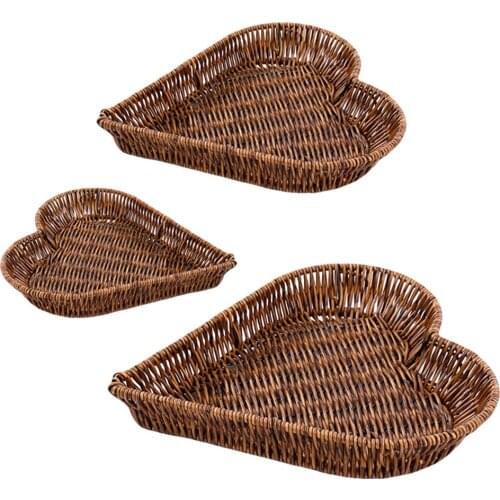 3Pcs Heart-shaped Fruit Baskets Imitation Rattan Woven Baskets Snacks Baskets Woven Breads Baskets,Fruit Baskets Food Serving