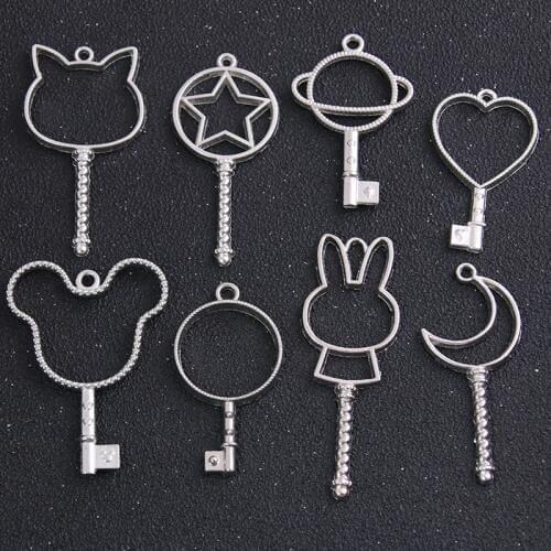 8pcs/set Three Color Alloy Jewelry Accessories Mixed Charm Hollow Glue Blank Pendant Tray Bezel