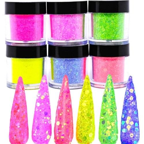 1 Jars/ 6 Colors Iridescent glitter ACRYLIC POWDER 2021 Flirt Hot Pink Nail Glitter Girls Just Wanna Glitter Acrylic Nail Dip
