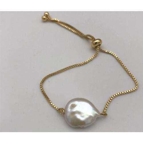 New natural freshwater 13-14MM White twisted buckle irregular pearl bracelet adjustable length