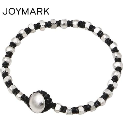 Handmade Bohemian Bracelet For Women Irregular 925 Sterling Silver Beads Leather Cord Woven Bracelet And Anklet TSB528