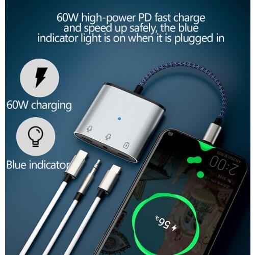 3 in 1 digital audio adapter typec to 3.5mm USB C headphone converter supports PD fast charge for Huawei xiaomi samsung google