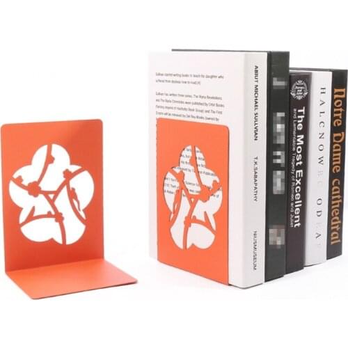 Decorative Hollow-out Iron Bookends Cherry Flower Hollow Out Design Metal Bookends for Heavy Books Paperbacks Hardcovers