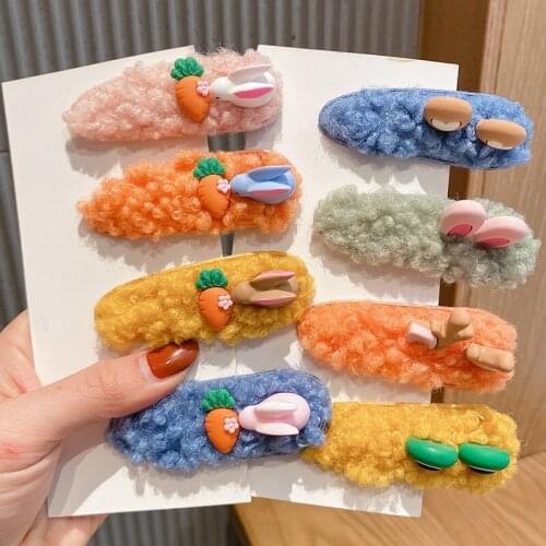 Children Cute Lambswool Water Drop Rabbit Carrot Ornament Hair Clips Girls Lovely Sweet Barrettes Hairpins Kids Hair Accessories