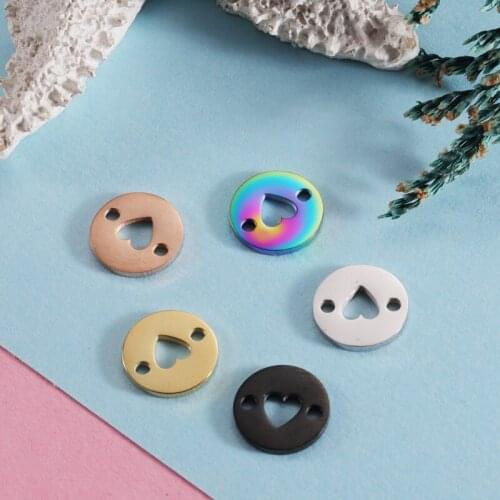 Fnixtar 20Pcs Round Hollow Heart Charms Mirror Polish Stainless Steel Connector Charms For DIY Making Necklace Braid Bracelets