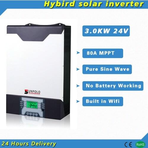 3000W 24V DC to AC 220V Off Grid Hybrid Inverter 80A 500V MPPT Solar Charger Inverter wth WIFI Support on Grid function