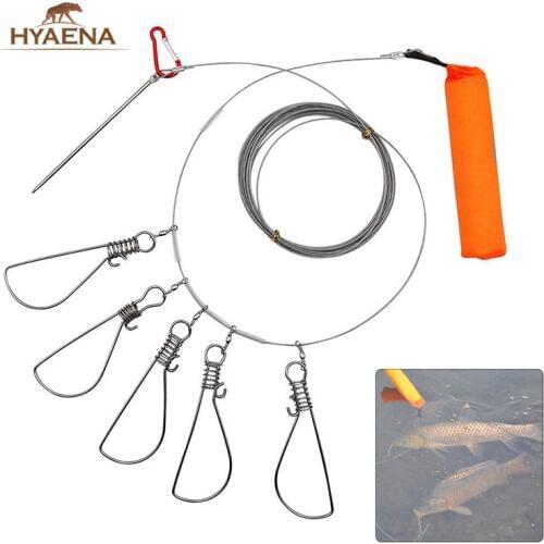 Hyaena 6m Fishing Lock Buckle Stainless Steel Live Fish Lock Belt Fishing Stringer Chain Stringer With Float Fishing Tackle