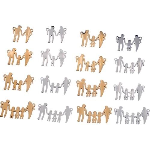 5pcs Family DIY Charms Wholesale 100% Stainless Steel Dad Mom Boy Connectors Charm Girl Sisters Brothers Jewelry Making Pendant