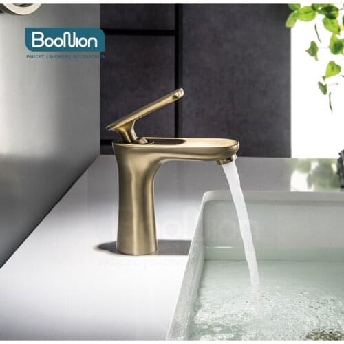 Boonion brass basin mixer Brushed gold bathroom tap single handle hot & cold single hole simple style
