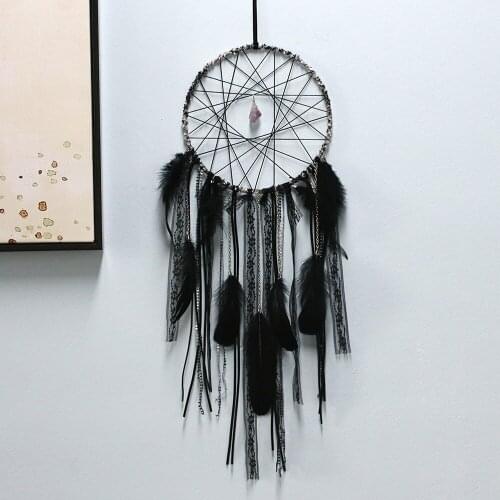 Dreamcatcher Natural Amethyst Dream Catcher Pendant Black Lace Tassel Wind Chime Holiday Decorations Kids Room Decor
