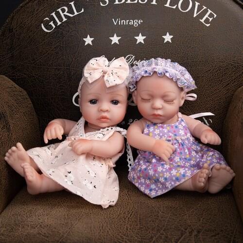 Mini Reborn Baby Doll Whole Silicone 12 Inch 29 cm Twins Realistic Baby Toddler Doll With Flower For Kid Birthday Xmas Gifts