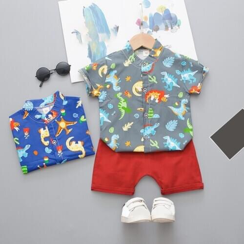 Fashion Boy Clothes Set Summer Jurassic Dinosaur Print T-shirt Shorts Two-piece Set Childrens Clothing